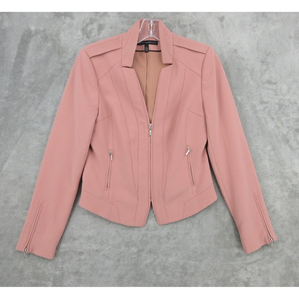 White House Black Market Jacket Womens Size 2 Pink Full Zip Moto Blazer Casual